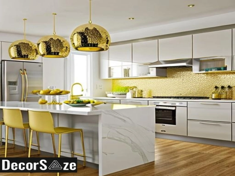 طراحی آشپزخانه به رنگ طلایی